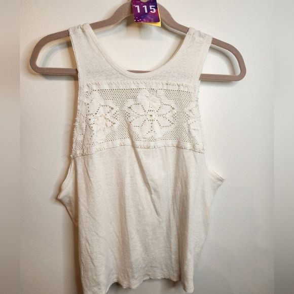 We The Free Tops - We The Free Ivory White Tank Top~ Window Knit Bodice Design~Size Large Excellent
